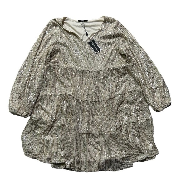 Cable & Gauge Dresses & Skirts - NWT Women’s Cable & Gauge Champagne Sequin Long Sleeve Dress Large New Years Eve
